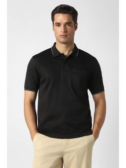 Peter England - Black Solid Plain Collar Neck Polo T-Shirt