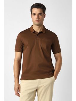 Peter England - Brown Solid Plain Collar Neck Polo T-Shirt