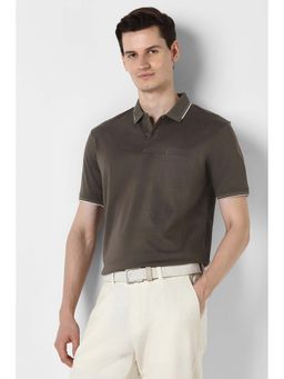 Peter England - Brown Solid Plain Collar Neck Polo T-Shirt