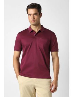 Peter England - Maroon Solid Plain Collar Neck Polo T-Shirt