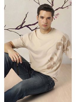 Peter England - Beige Printed Crew Neck T-Shirt