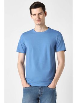 Peter England - Blue Solid Plain Crew Neck T-Shirt