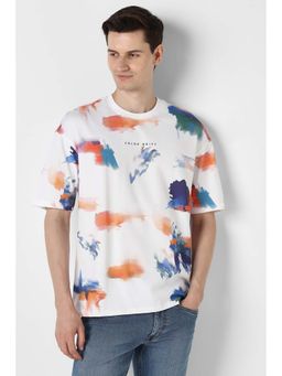 Peter England - White Printed Crew Neck T-Shirt