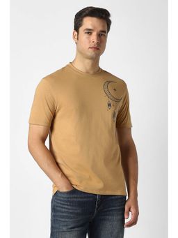 Peter England - Khaki Printed Crew Neck T-Shirt