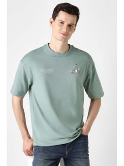 Peter England - Blue Solid Plain Crew Neck T-Shirt