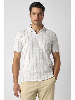 Peter England - White Stripes Collar Neck Polo T-Shirt