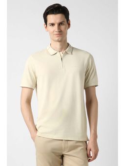 Peter England - Cream Textured Collar Neck Polo T-Shirt