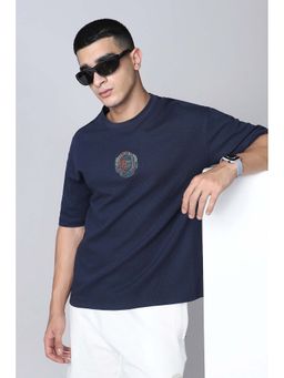 Reebok - Navy Blue Textured Round Neck T-Shirt