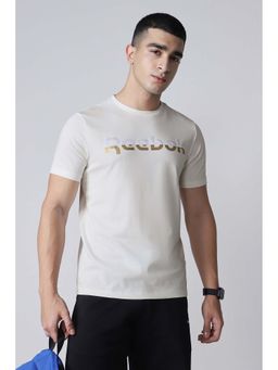 Reebok - White Solid Plain Round Neck T-Shirt