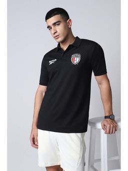 Reebok - Black Solid Plain Collar Neck Polo T-Shirt