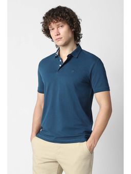 Van Heusen - Navy Blue Textured Collar Neck Polo T-Shirt
