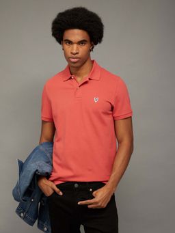 American Eagle - Coral Solid Plain Collar Neck Polo T-Shirt