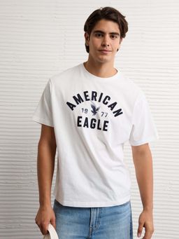 American Eagle - White Typography Round Neck T-Shirt