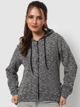 Campus Sutra - Women Grey Fleece Zipper Sweatshirt