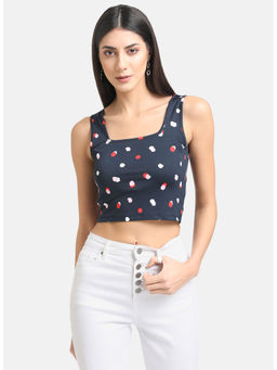 Kazo - Blue Polka Dots Textured Square Neck Top