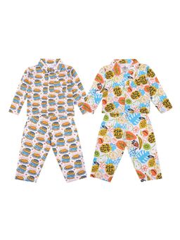 The Mom Store - Kids Pyjama Set Combo Of 2 - Breakfast Club & Sweet Tropical (Set of 4)