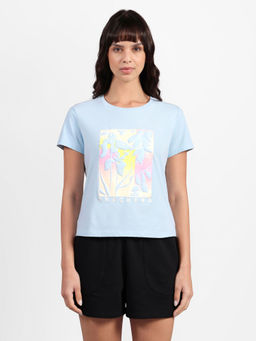 SKECHERS - Women Blue Cotton Blend Round Neck T-Shirt