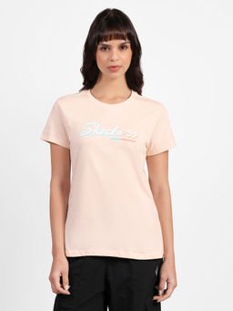 SKECHERS - Women Pink Cotton Round Neck T-Shirt