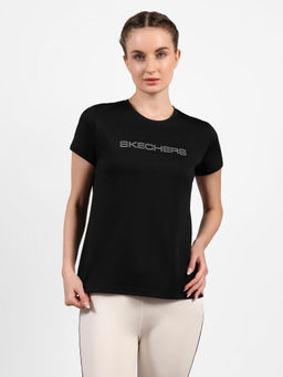 SKECHERS - Women Black Polyester Round Neck T-Shirt