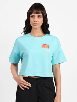 SKECHERS - Women Blue Cotton Blend Round Neck T-Shirt