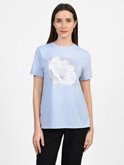 SKECHERS - Women Blue Cotton Blend Round Neck T-Shirt