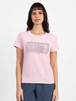 SKECHERS - Women Pink Cotton Blend Round Neck T-Shirt