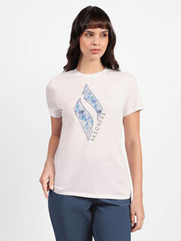 SKECHERS - Women White Cotton Blend Round Neck T-Shirt