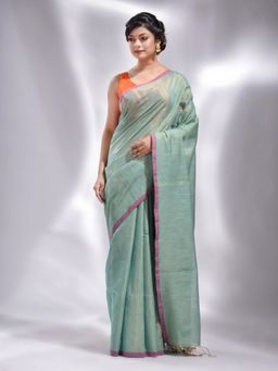 CHARUKRITI - Sea Green Tissue Handwoven Soft Saree with Unstitched Blouse