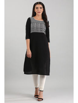 Aurelia - Black Yarn-Dyed Square Neck Kurta