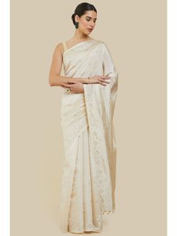 Soch - Women Off White Silk Embellished & Sequined Saree with Unstitched Blouse