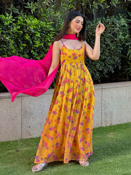 Noorani by LA - Tuscan Sunset Floral Printed Anarkali (Set of 3)