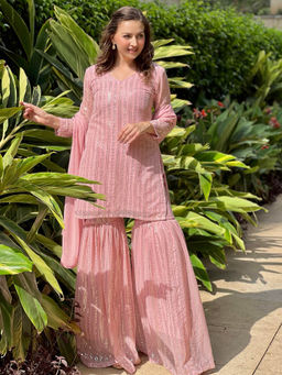 Noorani by LA - Rosewood Gold Sequins Gharara (Set of 3)