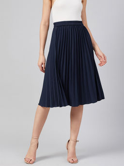 RARE - Women Casual Navy Blue Colour Pleated A-line Skirt