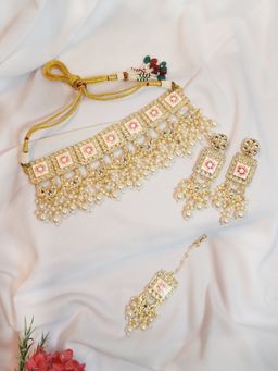 Niscka - Pearl White Meenakari Choker Necklace Set