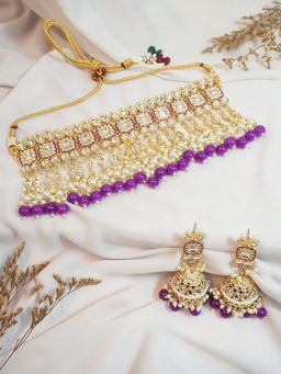 Niscka - Purple Pearl Meenakari Kundan Choker Necklace Set