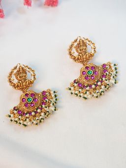 Niscka - 24K Gold Plated Traditional-Temple Earrings with Beads