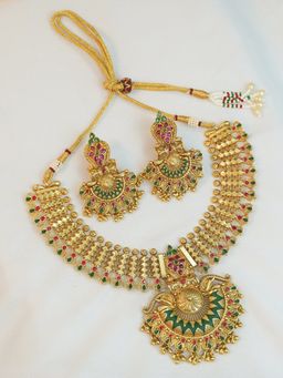 Niscka - Antique 24K Gold Plated Traditional Temple Necklace Set-Maharani Haar