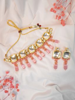 Niscka - Polki Kundan Pink Choker Necklace Set