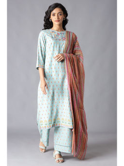 W - Women Orange Geometric Print Shantung Straight Kurta