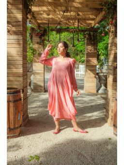 MONK & MEI - Fatima Chikankari Cowl Maxi Dress Peach Melon