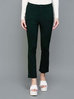 Xpose - Women Deep Green Comfort Straight Slim Fit High-Rise Trouser