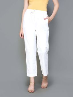 Xpose - Women White Straight Fit Cotton Linen Trouser