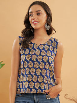 InWeave - Ink Blue Small Paisley Kalamkari Top