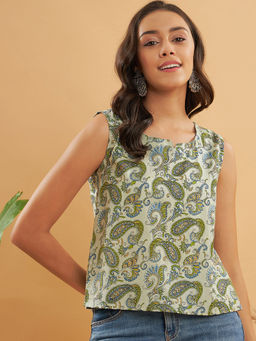 InWeave - Sage Green Paisley Print Top