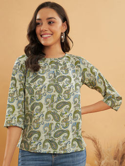 InWeave - Sage Green Paisley Print Top