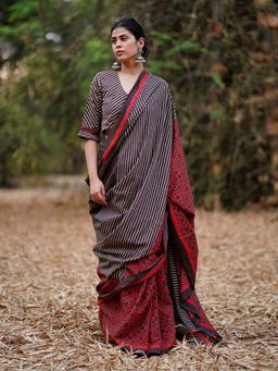 Chidiyaa - Whistling Gulon Mein Rang Black Block Printed Saree with Unstitched Blouse