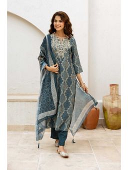 Autumnlane - Gauri Cyan Kurta with Pant and Dupatta (Set of 3)