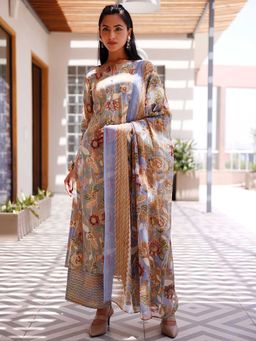 Libas - Grey Silk Blend Printed Kurta Sets for Women