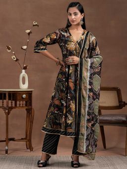 Libas - Black Silk Blend Printed Kurta Sets for Women