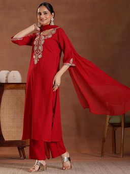 Libas - Red Viscose Rayon Yoke Design Kurta Sets for Women
